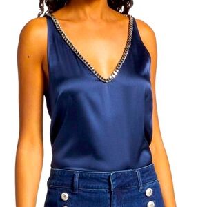 Generation Love Dallas Chain Tank in Navy with Gold Chain Size Small